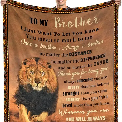 [SummerVibes] Brother Gifts from Sister Brother Blanket Birthday Gifts for Men Brother Fathers Day Blanket Gift for Brother Adult Lion Throw Blanket for Brother Christmas Thanksgiving Gift