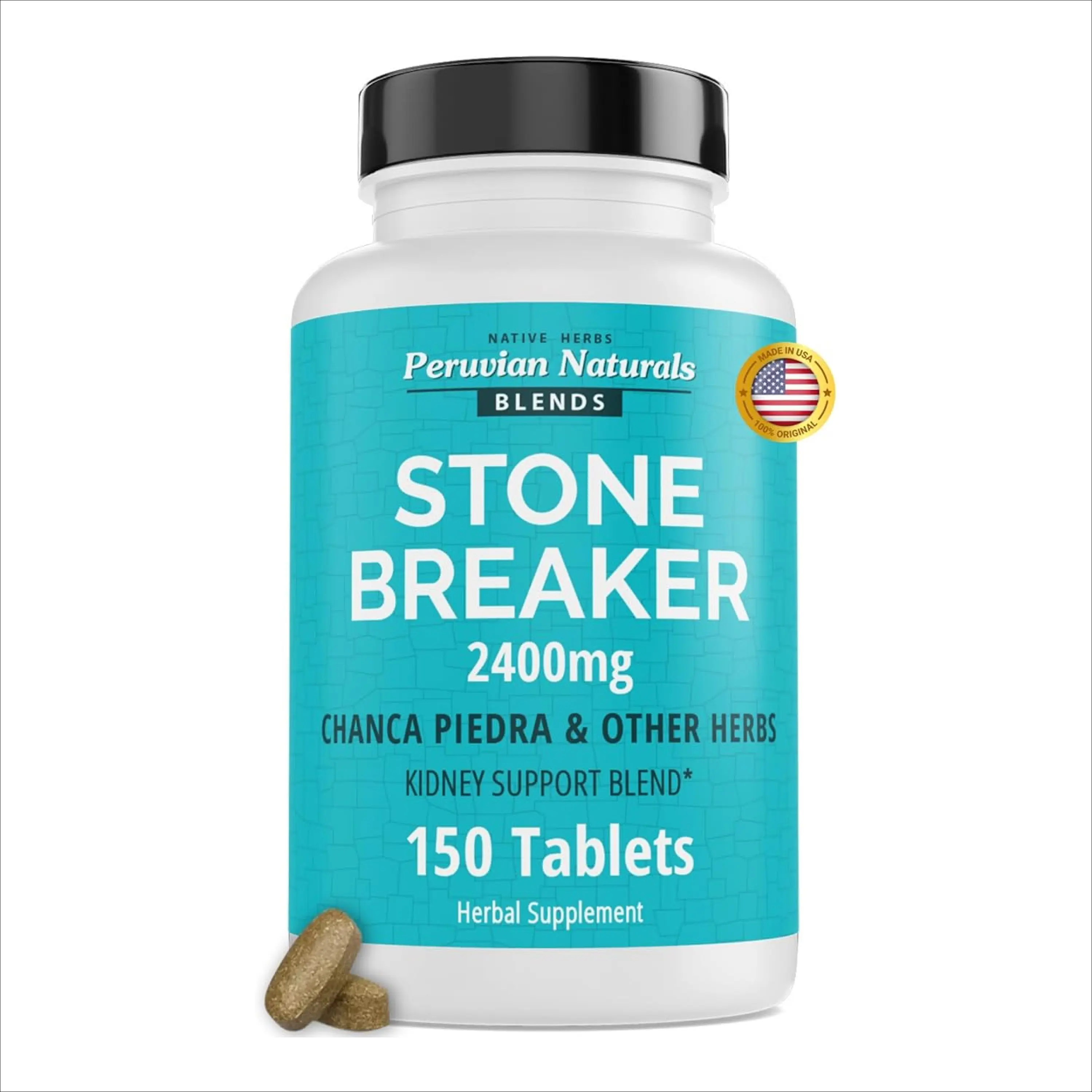 PERUVIAN NATURALS Chanca Piedra Stone Breaker for Kidney and Liver Support - Herbal Dietary Supplement - 150 Tablets, 2400mg Chancapiedra, Milk Thistle, Dandelion Root, Adult Kidney Liver Gallbladder Support