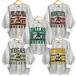 Vintage Hockey Crewneck Ash Grey Sweatshirt | Retro Athletic Graphic Sweatshirt | USA Streetwear PTS