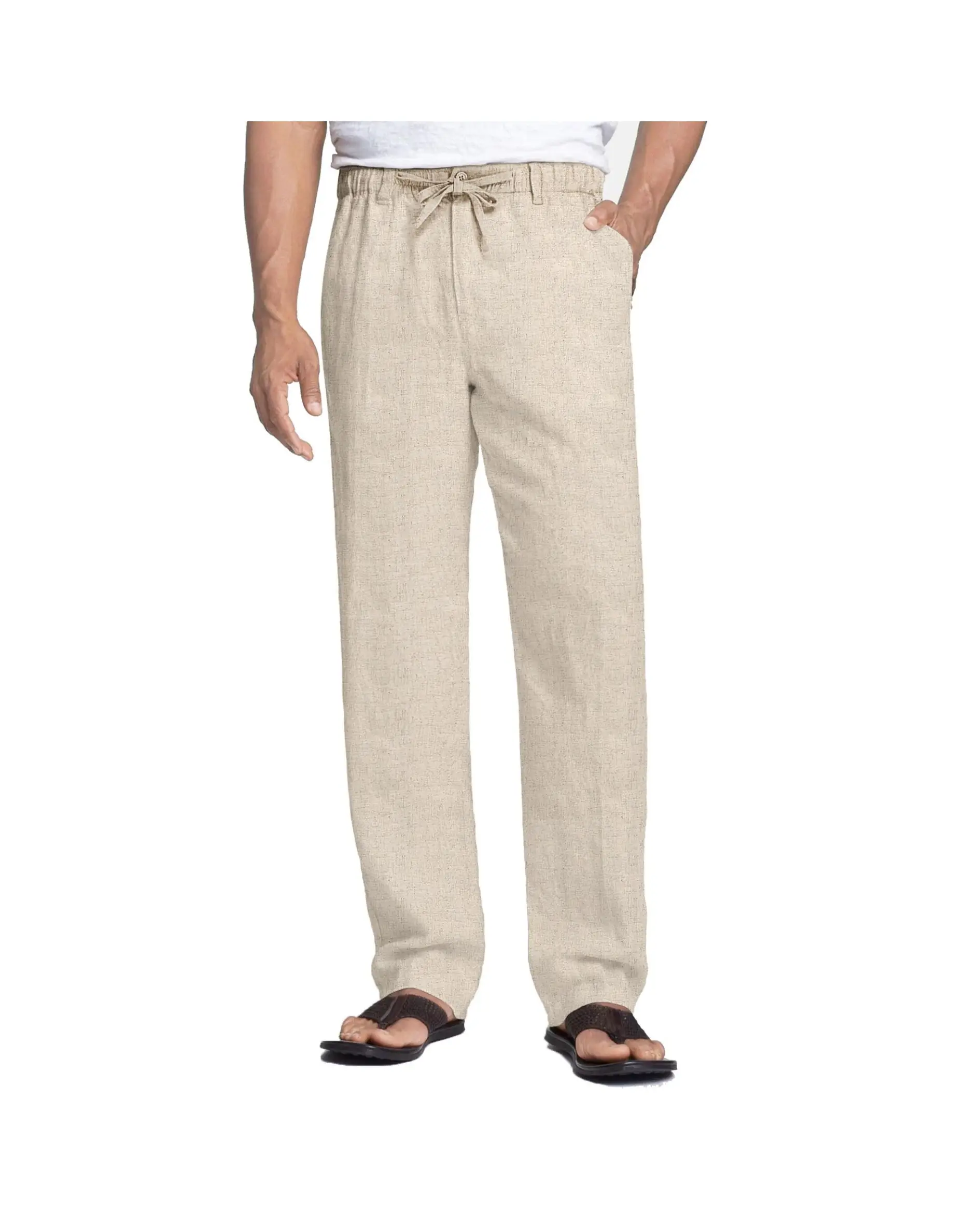COOFANDY Men's pants Casual Linen Pants Elastic Waist Drawstring Beach Summer Pants Lightweight Linen Trousers Menswear Pocket