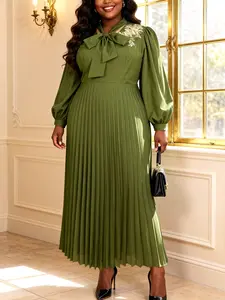AOMEIDRESS A Line Pleated Formal Women Dress Elegance Bow Tie Puff Sleeves Appliques Gowns