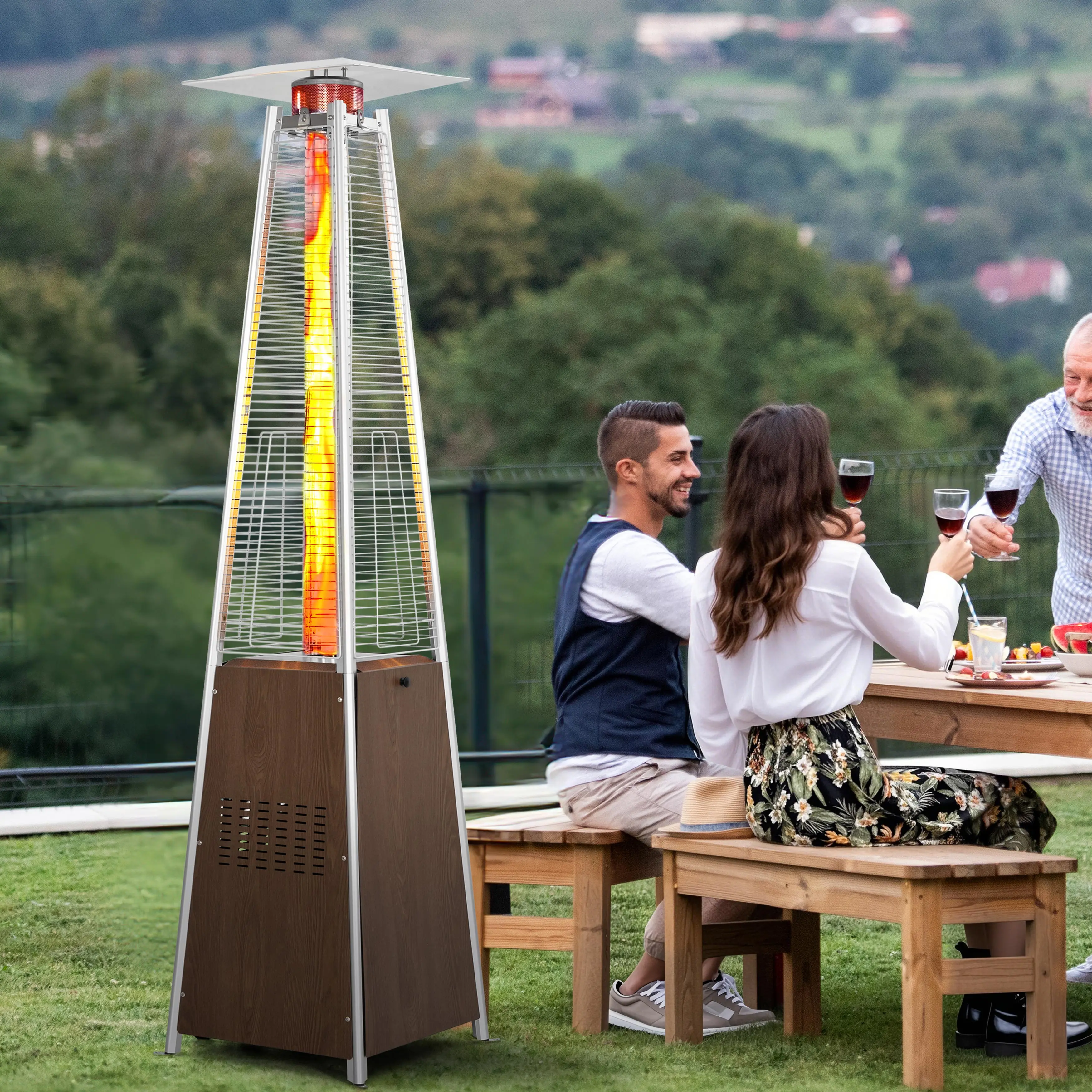 Outdoor 48,000 BTU Pyramid Propane Gas Patio Heater with Wheels Outdoor 48,000 BTU Pyramid Propane Gas Patio Heater with Wheels