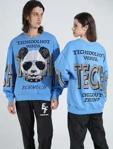 TCH Panda Rhinestone Long Sleeve Letter Blue Sweatshirt