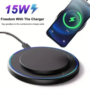 15w Wireless Charging Pad, Portable Wireless Charger for iPhone 17-8 Pro Max, Compatible with Samsung S25 S24 S23, Wireless Charging Mat