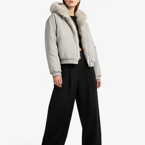 Spliced Fur Hooded Quilted Jacket - 2285