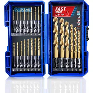 22 count Hex Shank Drill Bit Set for  Driver, HSS Twist Titanium Drill Bits for Metal, Hex Drive Quick Change Drill Bits Set