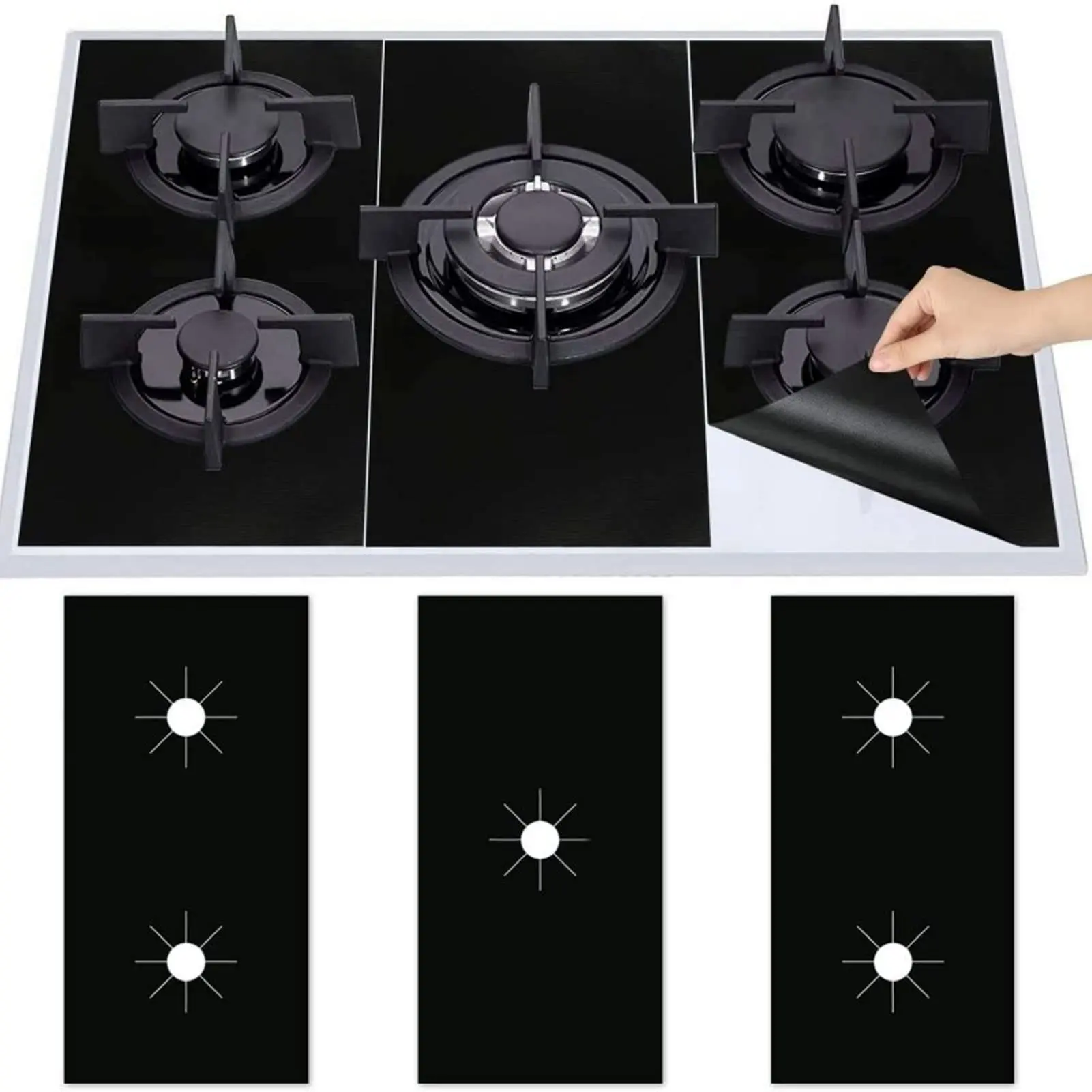 Universal Gas Stove Burner Covers, 5 Holes Heat Resistant Non-Stick Protectors, Reusable Washable Stove Top Liners, Fast Clean Kitchen Accessories, Stove Plate