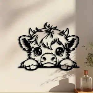1pc Highland Cow Metal Wall Art, Cartoon Sculpture, Animal Design, Artistic, Perfect for Home Office Wall, Boho Decor, Rust-Proof Metal