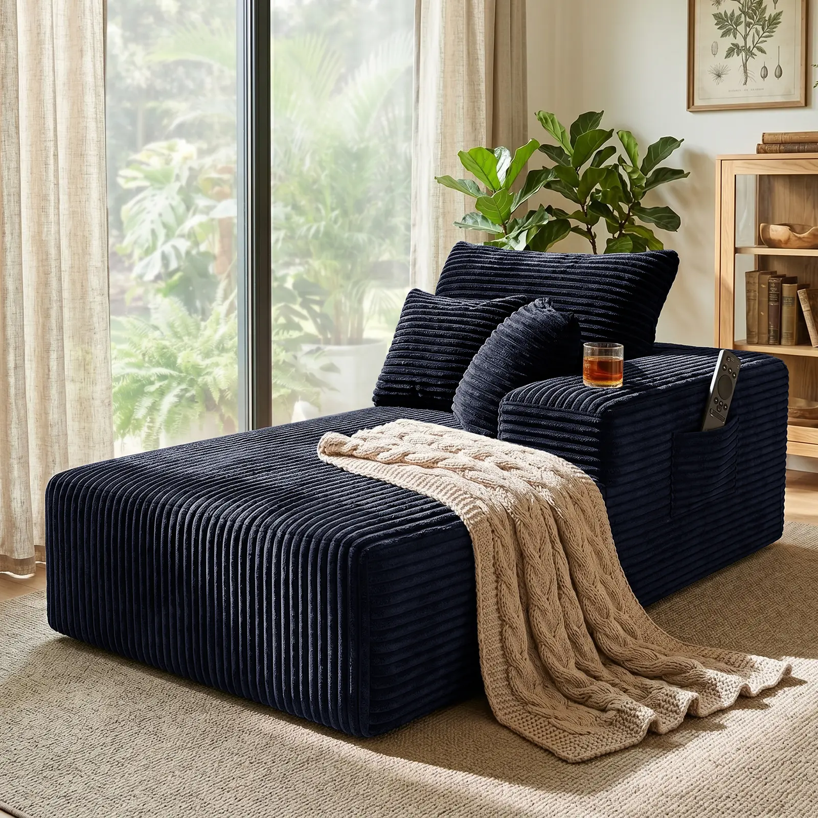 【Summer Wins 】Joylsle Modular Oversized Chaise Lounge Chair, Cloud-Soft Corduroy Upholstered Sofa Bed with 45D High-Resilience Sponge, Ergonomic Deep-Seat Sectional for Living Room & Bedroom, No Assembly Required,boneless furniture, boneless loveseat