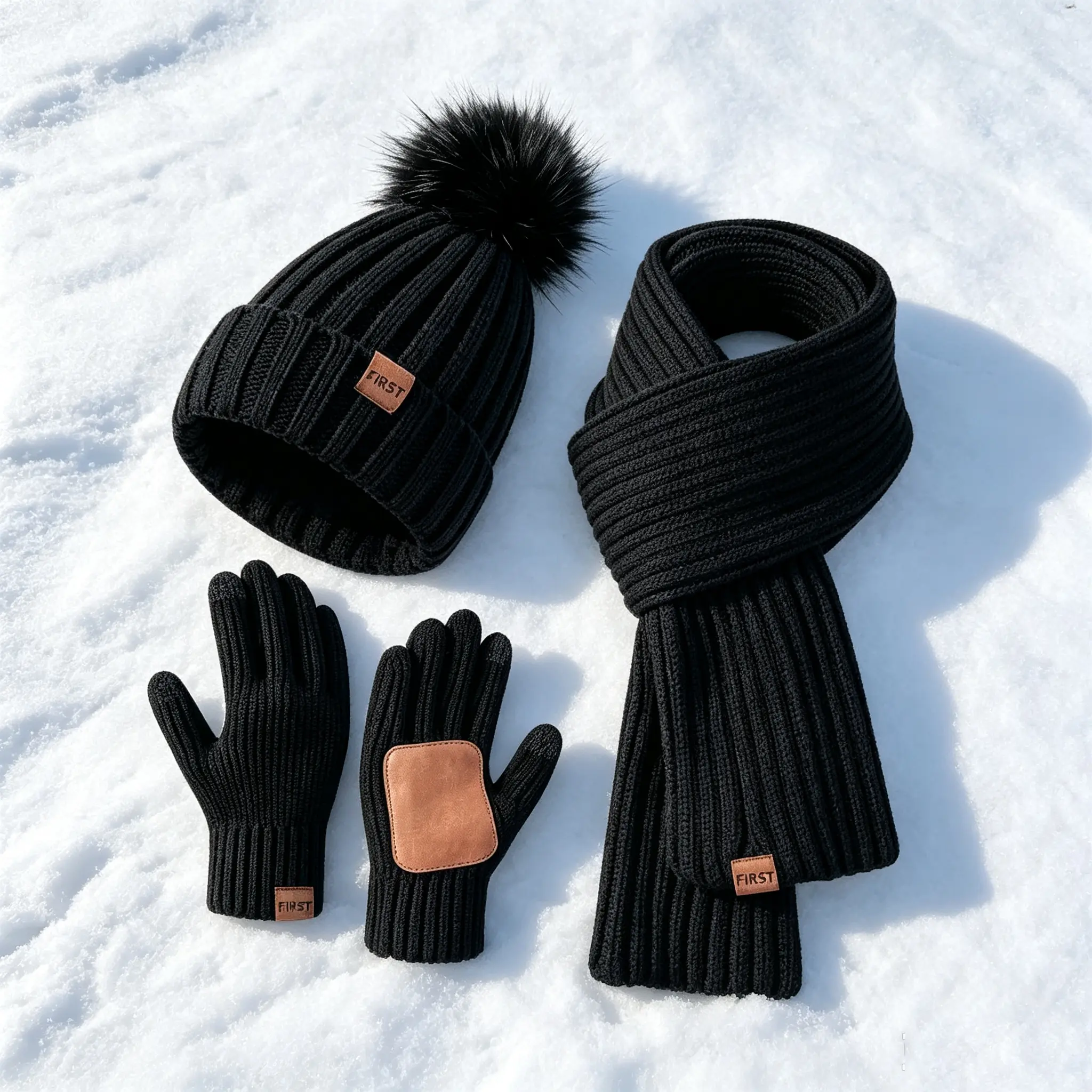 Women's 3-in-1 Winter Beanie Hat-Scarf-Gloves Set, Pom Pom Beanie, Long Neck Warmer, Touchscreen Gloves Winter Beanie Hat Scarf Gloves Set for Women Men
