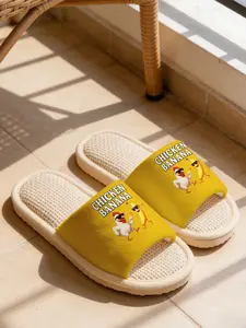 Unisex Home Slippers, Funny Chicken Banana Print, Soft Non-Slip Silent Sole, All-Season Casual Textile Shoes