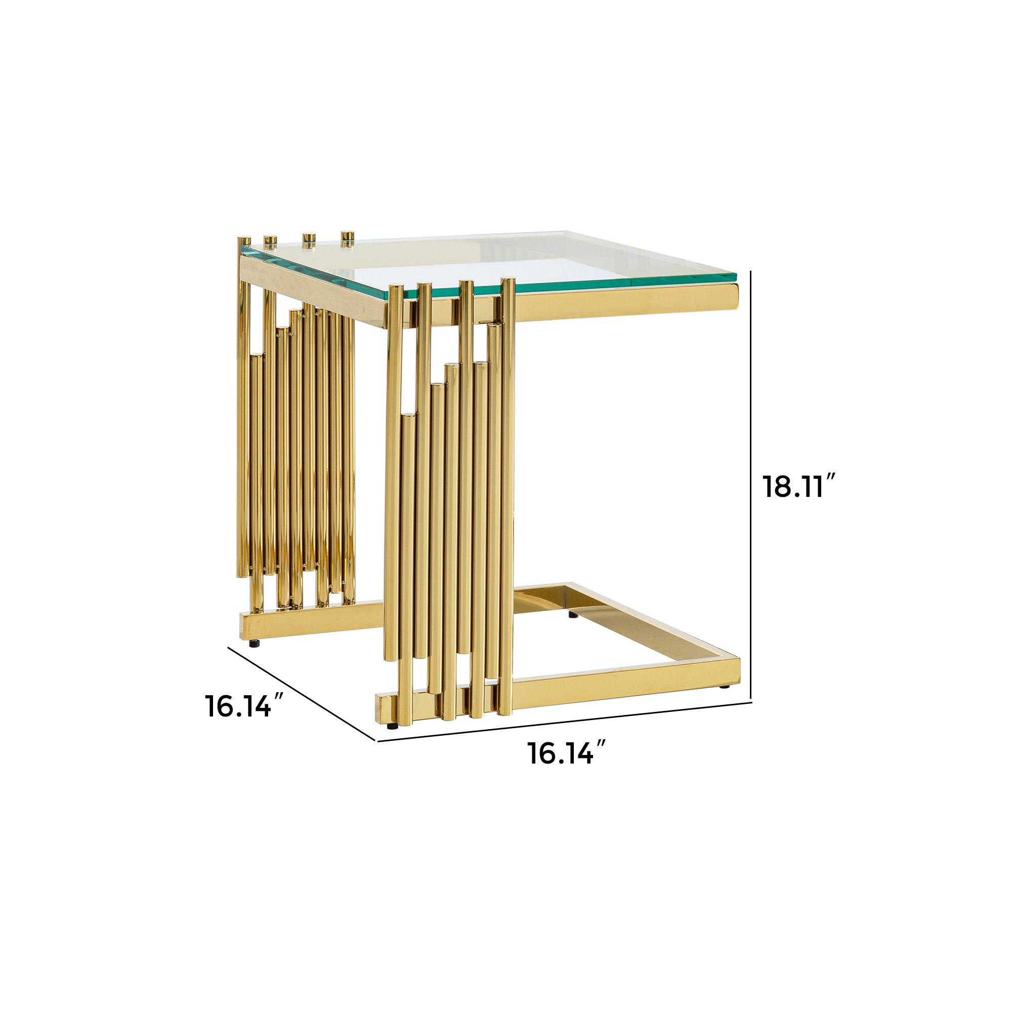 Modern 2-Piece Nesting Coffee Table Set with Tempered Glass Tops and Mirror-Finish Gold Stainless Steel Frames for the Living Room