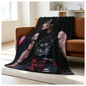 Korean Boy Group Stray Hyunjin Flannel Blanket, Soft Cozy Throw Blanket, Idol Fan Blanket for Sofa Bed Office Travel, Perfect Gift