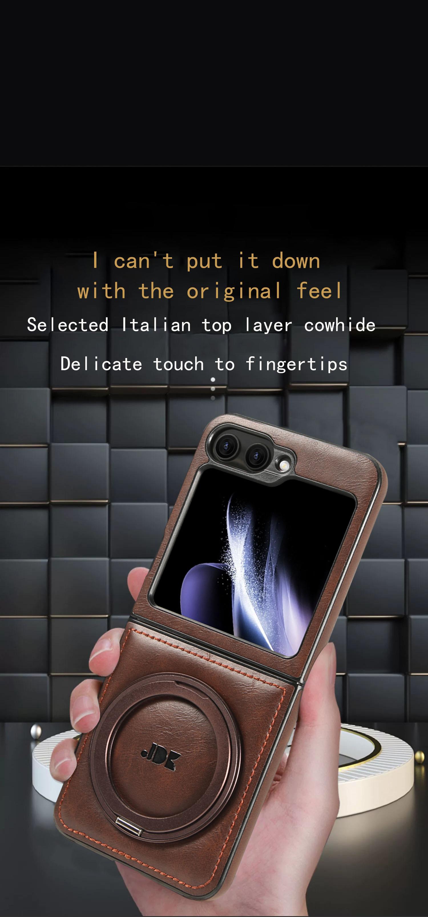 Metal 360° Rotating Stand Phone Case for Samsung ZFlip7/ZFlip6/ZFlip5/ZFlip4/ZFlip3 Foldable Screen Magnetic Skin-Friendly Leather Texture Business Full Shockproof Protective Cover