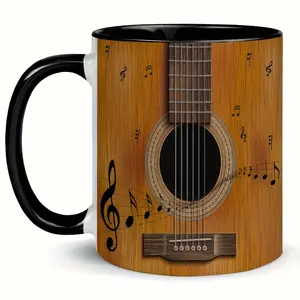 11oz Insulated Ceramic Guitar-Themed Coffee Mug - Reusable, Hand Wash, Ideal Gift for Musicians and Lovers Christmas, Halloween, Easter, Hanukkah, Thanksgiving Drinkware Washable Reuse Tumbler