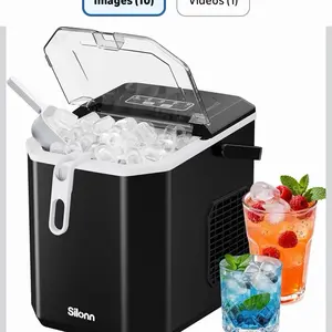 Silonn Ice Maker Countertop, Portable Ice Machine with Carry Handle, Self-Cleaning Ice Makers with Basket and Scoop, 9 Cubes in 6 Mins, 26 lbs per Day, Ideal for Home, Kitchen, Camping, RV