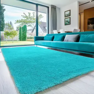 FAMVAL Large Size Plush Rugs Big Fluffy Area Rug Non-slip Soft Shaggy Carpet Mats for Livingroom Bedroom Nursery Home Decor Teal Blue Christmas gifts