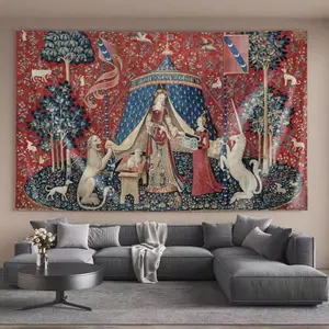 Party Decoration Tapestries Medieval tapestry with lady unicorn lion and animals Classic Design Suitable for bedrooms,dormitories,and living rooms