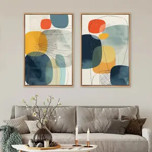 Canvas Wall Art Prints Set of 2 Colorful Polygon Abstract Shapes Geometric Print Mid Century Modern Wall Art Minimalist Wall Decor Museum-grade Cotton Canvas Matte Finish Artistic Decoration Ornaments Room Photo posters