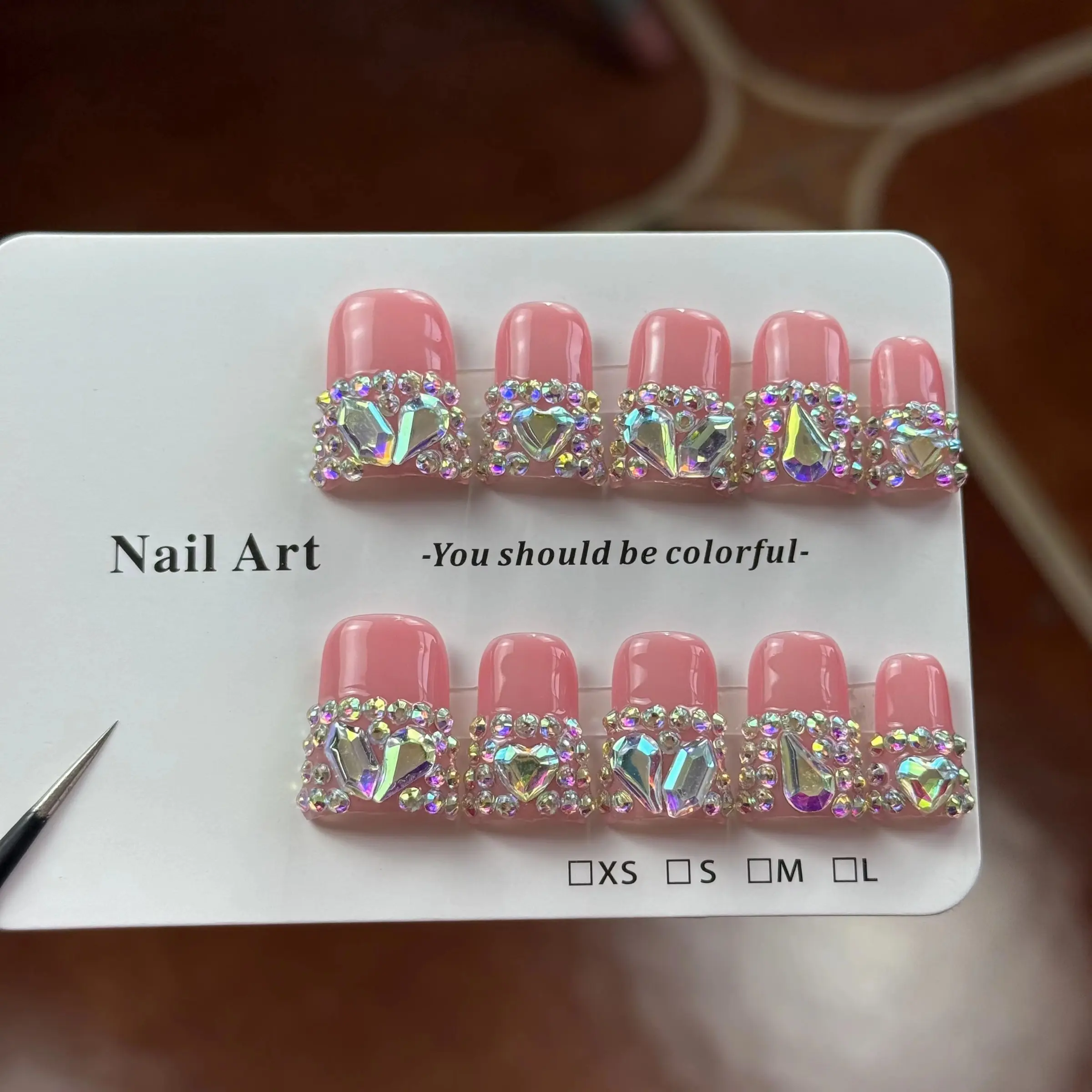 10pcs high-end Sweet and cool style, high-end water diamonds, dazzling pile diamonds handmade French Tip Nails, Glittering Fake Nails, Nail Art