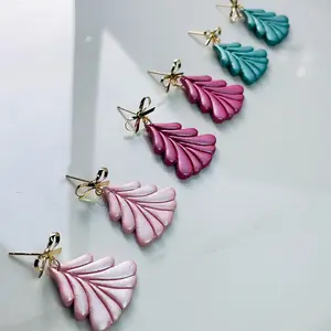 Handmade Festive Polymer Clay Christmas Tree Dangle Earrings with Shiny Gold Bow Stud