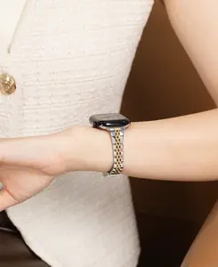 Slim & Classic Stainless Steel Watch Bands Compatible with Apple Watch Series 11, 10, 9, 8, 7, 6, 5, 4, 3, 2, 1 and SE 3/2/1 for Women, Two-Tone Metal Bands #SummerVibes
