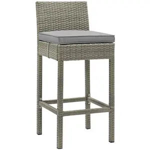 Modway Conduit Outdoor Patio Wicker Rattan Bar Stool in Light Gray Gray