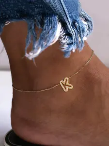 Initials Anklet, Stainless Steel Chain Anklet for Women & Girls, Fashion Jewelry for Party, Daily Clothing Decor, Trendy All-match & Exquisite Jewelry for Birthday Gift