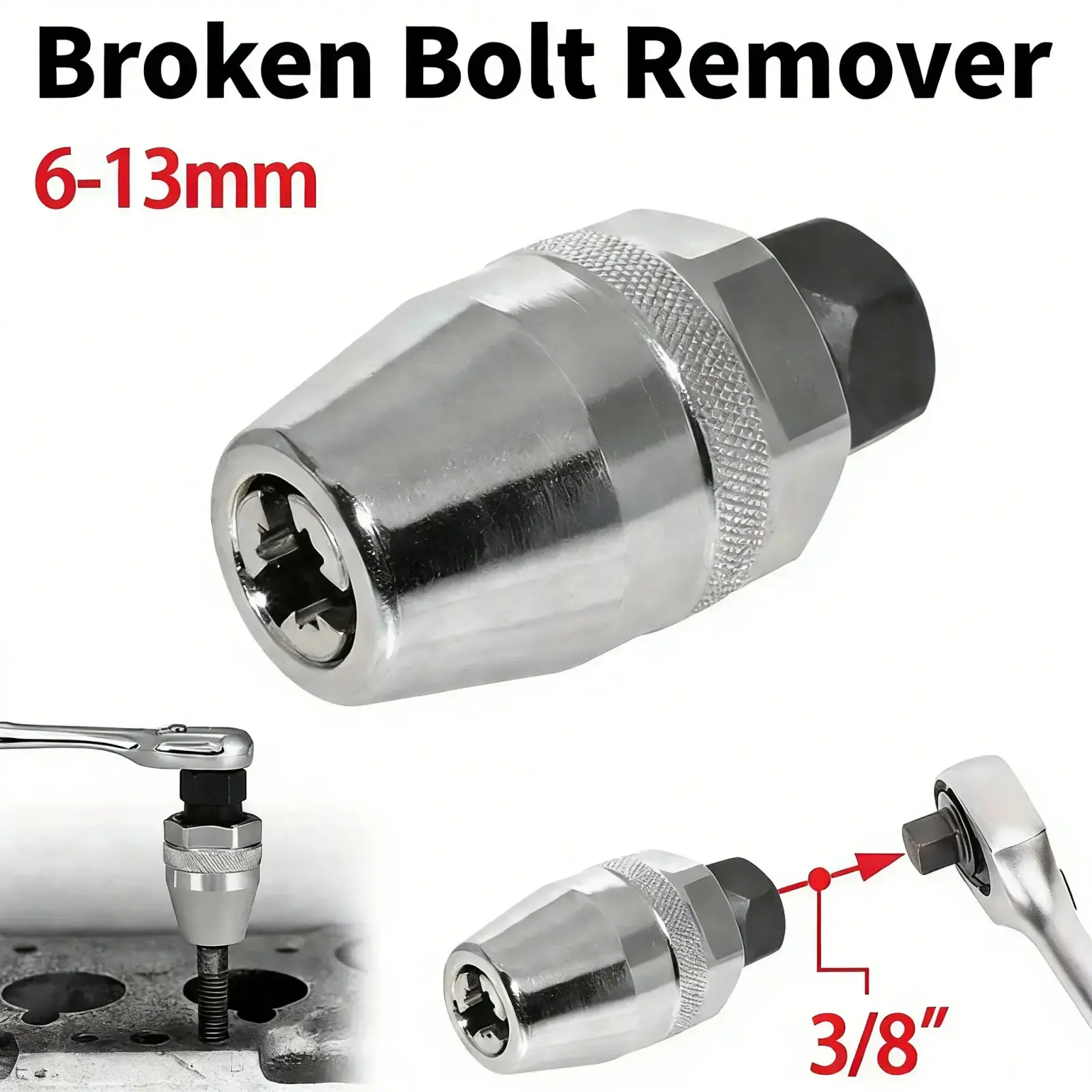 Universal Broken Bolt Stud Extractor Puller for Mechanic, 1/2" Drive Slip Hammer, CR-V Steel High-Strength Forged, Adaptive 3-Jaw Design Deep Front Cavity Self-Locking Tool with Adjustable Jaws for Auto Truck Repair