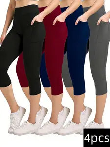 Women's High Waist Yoga Capri Pants with Pocket, 7" Tummy Control & Lifting, Casual Sports Running Tights for Fitness