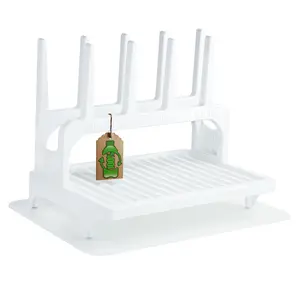 PopYum Glacier White Space Saving Drying Rack with Frosted Silicone Drying Mat, eco-friendly kitchen countertop for baby bottles, cups, tumblers