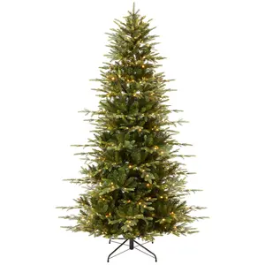 Best Choice Products Pre-Lit Artificial Slim Aspen Noble Fir Christmas Tree w/ Branch Tips, LED Lights