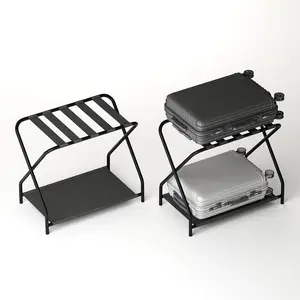 Foldable Luggage Rack for Guest Rooms, 2-Tier Metal Suitcase Stand for Bedroom & Hotel, Durable Storage Solution