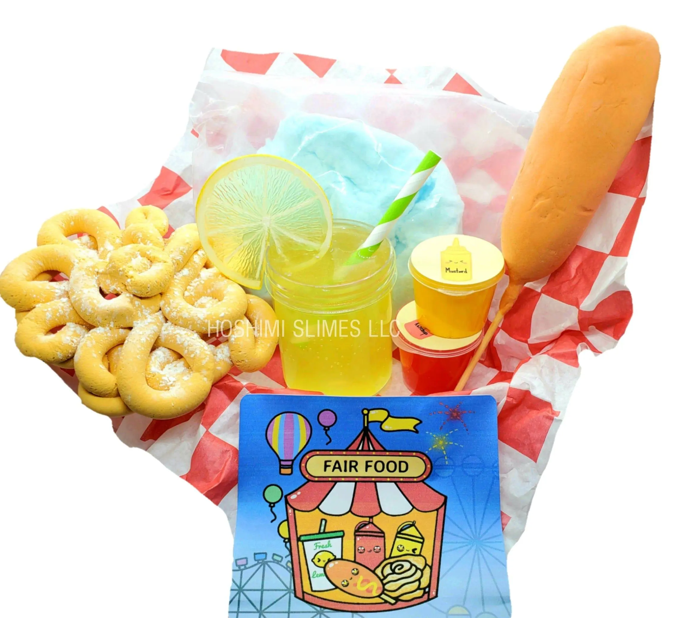 State Fair Slime Kit – DIY Fair Food Slime Set with Lemonade, Funnel Cake, Corn Dog & Diner Basket Kawaii Squishies Sensory Bundle