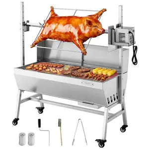 VEVOR Rotisserie Grill, 38W BBQ Outdoor Pig Lamb Spit Roaster, Charcoal Spit Roaster with 132 LBS Capacity, Wheels 4 - Level Height, Stainless Steel Electric Rotisserie Grill Kit for Camping OutdoorVEVOR Super Brand Day