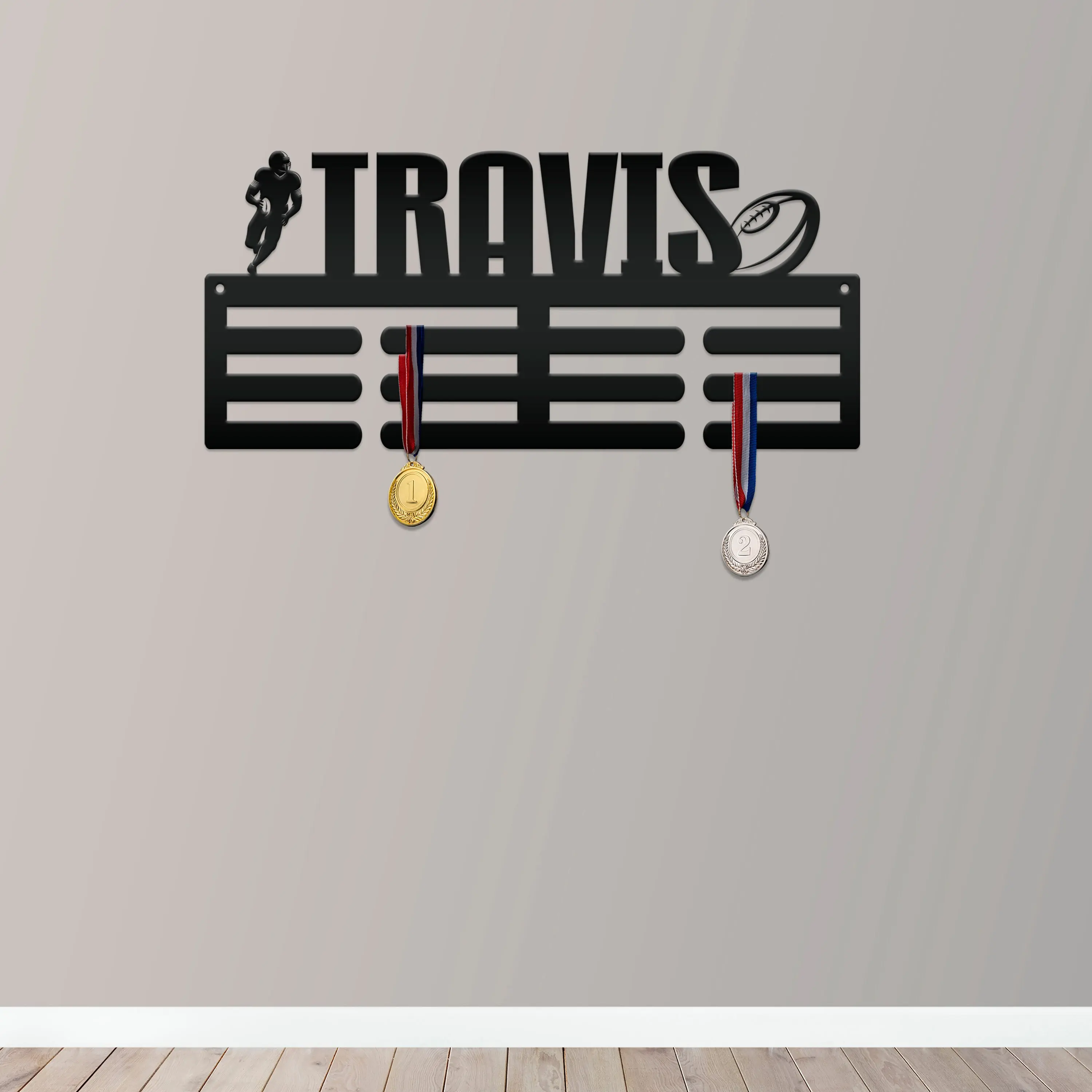 Personalized Football Medal Holder - Senior Gift-Metal Holder for Medals-Kids Bedroom Decor-Medal Holder-Ribbons-Pesonalized Medal Display for Bedroom-Custom Medal Holder for Awards-Medal Hanger-Sports Bedroom Decor