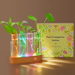 RGB Plant Propagation Station with Glass Tubes – Aesthetic Desk Decor, Color Changing Hydroponic Plant Lamp for Plant Lovers
