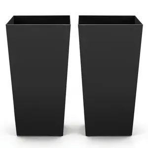 Tall Planters Set of 2, 30-Inch Large Outdoor Taper Planters for Outdoor and Indoor Plants, Plastic Modern Flower Pots with Casters, Inner Pot and Drainage Holes for Patio and Garden, Front Porch, Black