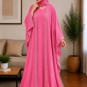 Dubai Butterfly Style Abaya with Silver Embellishments and Hooded Design for Elegant Wear