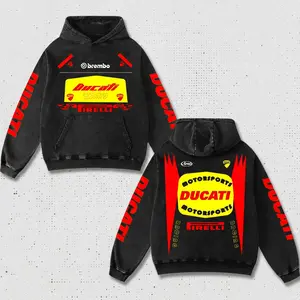 Retro Pirelli x Brembo x Ducati Motorsport Racing Hoodie Washed, Formula World Championship Enthusiast, Motorcycle Off Road Dirt Bike Graphic Streetwear, Heavyweight Biker Sweatshirt, Moto Gear Motorbike Apparel Men’s Aesthetic Y2K Racing Jacket Style
