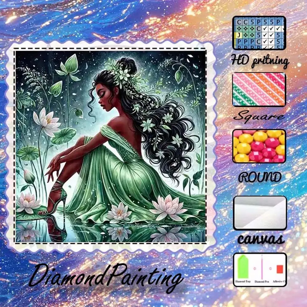 DIY 5D Flocking Diamond Painting Kit, AB Drills, Fairy Dust Drills, Crystal Drills, Diamond Pattern Design, Girls, Flowers, Water, Diamond Embroidery, Special Craft Art Kit, Wall Decor, Gift for Family, Lovers, Friends