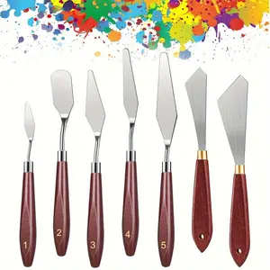 Stainless Steel Palette Knife Set, Kitchen Baking Scraper, Artist Painting Knife Set, Art Scraper and Baking Cake Decoration Painting Set Wooden Handle Oil Painting Accessories Color Cake Decoration Bakeware Spatula Sturdy