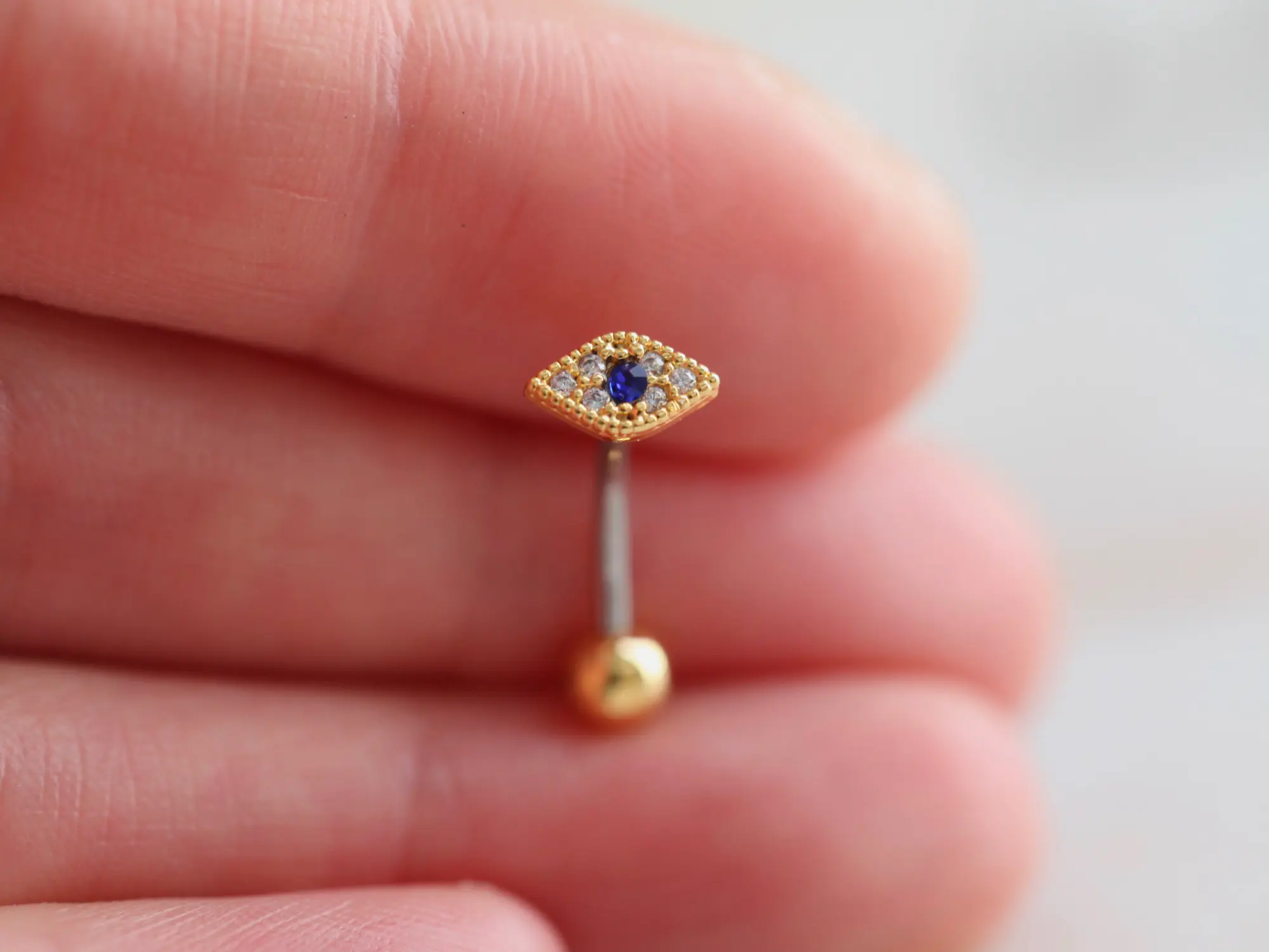 Evil Eye Belly Button Ring • Floating Navel Ring • Dainty Unique Belly Ring • Small Simple Belly Ring • Belly Piercing Modern Naval Jewelry