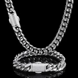 10/12mm Hip Hop Stainless Steel Jewelry Homme Cadena  Luxury Miami Cuban Link Chain Men Rapper Rock Necklace gldmen'schain