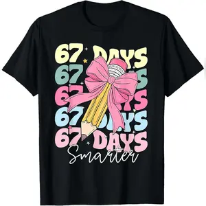 67th Day Of School 67 Days Smarter Coquette Bow Teacher T-Shirt Comfy Everyday T-Shirt