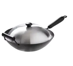 14-Inch Carbon Steel Nonstick Wok Set with Lid and Bakelite Handles, 4 Pieces