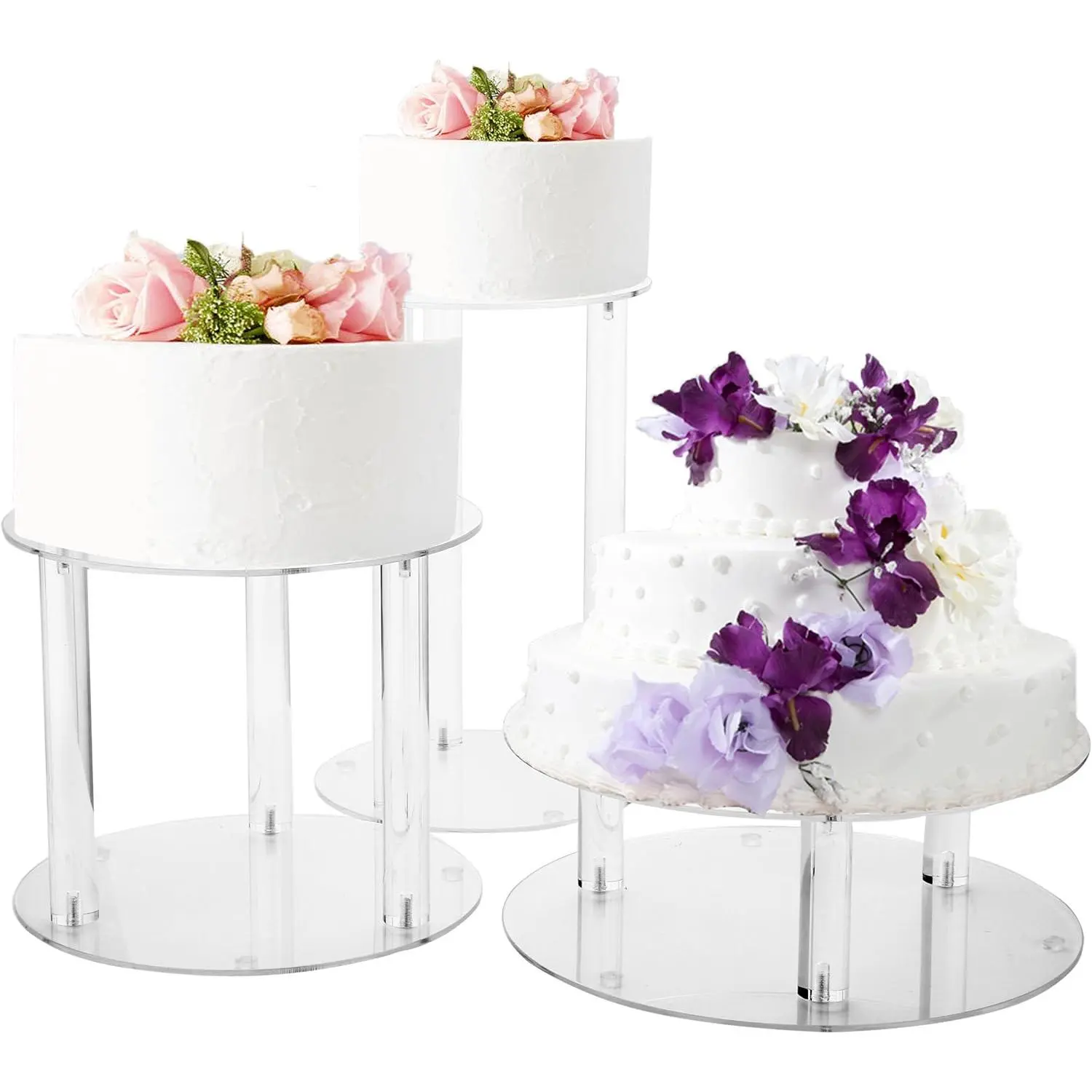 3 Tier Large  Glass Round Wedding Cake Stand,  Display Stand, Cupcake Stand, Dessert Display Platter WCS02 (3 tier with base tier)