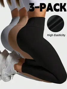 3pcs Women's High-Waisted Tight Yoga Pants Set Licras De Mujer, Compression Leggings For Sports, Fitness, Running,Leggings De Mujer