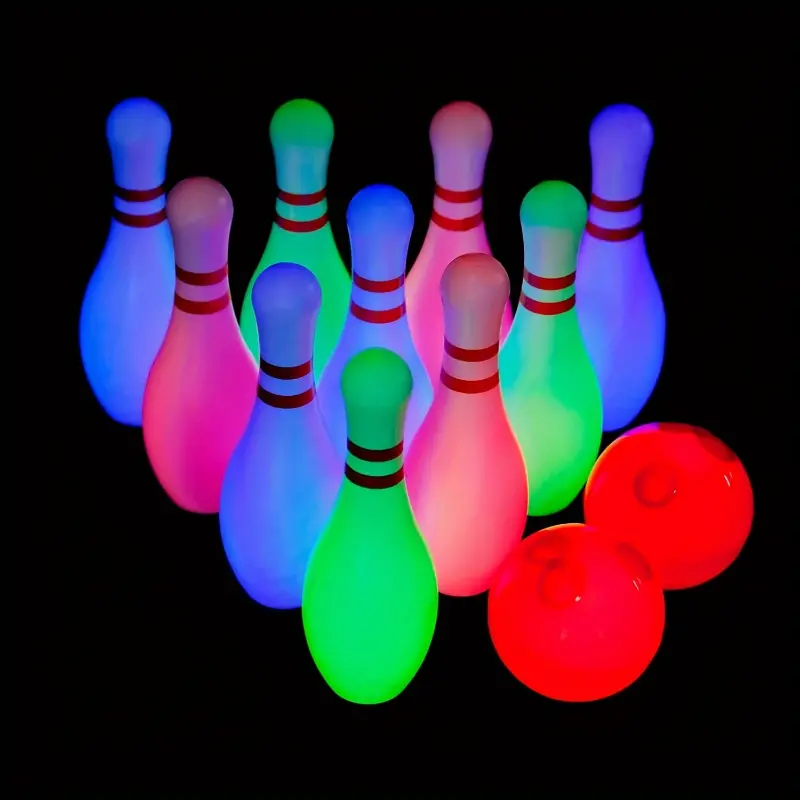 Light Up Large Kids Plastic Bowling Set, Indoor/Outdoor Family Sports, 10 Bottles, 2 Balls, Fun Sports Games For Kids Toddler Indoor & Outdoor Boys Girls Children 3 4 5 6 Years
