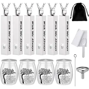 10 Pcs Urn Necklaces for Ashes Cremation Jewelry Small Keepsake Urns for Human Pet Ashes Engraved with Tree Pattern and with Me Always Text Waterproof Memorial Holder
